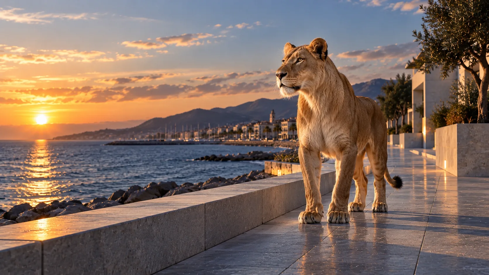 Symbolbild: eine Löwin an der mediterranen Küste
